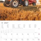 Kalenderblatt für August 2027, oben Traktor auf einem Feld unter blauem Himmel mit Wolken.