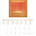 Kalenderseite für September. Oben abstraktes Gemälde mit blauen und orangenen Farbfeldern. Daten und Wochentage darunter.