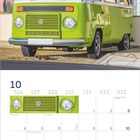 Kalender für Oktober 2027 mit einem Bild eines grünen VW-Busses vor einem rosafarbenen Gebäude.