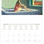 Kalenderseite für September 2027; Gemälde: Frau im roten Kleid sitzt auf einem Bett, schaut aus dem Fenster.