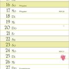 „Mai“ mit Kalenderdaten und Feiertagen wie Christi Himmelfahrt; darunter Blumenillustration in Rosa- und Grüntönen.