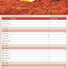 Kalenderblatt für September 2027. Bild: Rote Felsen mit einem natürlichen Felsenbogen bei Sonnenuntergang.