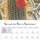 Auf einem Kaktus steht: "Ich weiß alles. Ich muss mir nur zuhören. Olles Hansengedicht." Darunter ein Kalender für September.