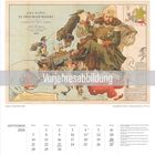 "Vorjahresabbildung" über einem satirischen, historisch illustrierten Kalenderbild einer Europakarte von 1899. Darunter ein Kalender für September 2026.