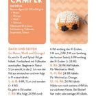 CAMPer Materialbeschreibung: Baumwollgarn in Natur, Orange, Weiß, Schwarz. Dach- und Seitenanleitung gehäkelt.