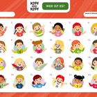 "Kopf gegen Kopf", "Wer ist es?", "Name", "Mein*e Spieler*in". Illustrationen von Kindern mit Zahlen 1 bis 24.