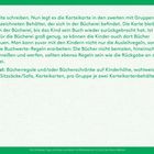 Rückseite schreiben. Material: Bücherregale auf Kinderhöhe, Sitzkissen, Karteikarten, Karteikartenbehälter, viele Bücher.