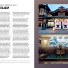 Dōgo Onsen und Sekizenkan, Japan. Spirited Away. Text über die Geschichte des Onsen und Studio Ghibli. Zwei Fotos vom Gebäude und Bad.
