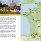 Links: Übersicht der Tour de France 2025. Rechts: Streckenkarte in Frankreich mit markierten Etappen.