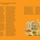 "Notes From The High Line, New York" beschreibt eine urbane Oase mitten in Manhattan. Unten eine Illustration von Gebäuden und Gärten.