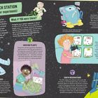 "RESEARCH STATION. Choose your experiment! What if YOU were there? SINCE NOVEMBER 2000... Mission A: HUMAN HEALTH STUDIES... Mission B: GROWING PLANTS... Mission C: WATER RECYCLING... Mission D: AN ORBITING ZOO!... Mission E: EARTH OBSERVATIONS..."

Enthält Illustrationen von Astronauten und der ISS.