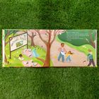 Text: "WELCOME TO THE NATIONAL PARK. Sparrow is always curious..."  
Illustration: Park mit Spaziergängern, Bäumen, Vögeln und Blumen.