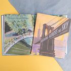 Links oben: "Do you want to learn more about bridges?" Rechts: Buch "Reaching Across the Sky" mit Brückenillustration.
