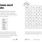"Autumn word snake: Start at the big bold S. Words: sleep, berry, pumpkins, acorn, conker, spider, cobwebs."