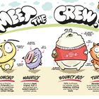 "MEET THE CREW" zeigt cartoonhafte Figuren: Poncho (ein Pug), Maurice (ein Mole), Bouncy Boi (ein Hund), Turnip (eine Katze).