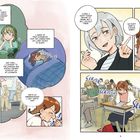 Eine Frau schreibt hektisch im Klassenzimmer. Gedankenblase: Anime-Nacht, Szenarien erfinden, peinlich. Lehrerin sammelt Blätter.