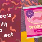 „I guess I’ll go eat“ links, eine rosa Dose mit „Free range! WORMS“ rechts. Illustration mit Wurm-Motiven.