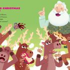 "LET'S DO CHRISTMAS IN PINK!" Ein fröhlicher, bärtiger Mann mit Rentieren. Rentier mit Plätzchen und Geschenken. Verspielte Szene.