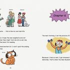 „Chapter 6“, „ROCK STARS?“, „PREPPY?“, „FRENCH?“ Eine Familie, ein Comic-Held stemmt Hanteln, eine Katze mit Brille.