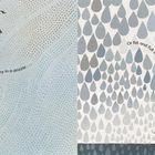 Links: „I can be teeny tiny in a drizzle...“ Zwei fliegende Gänse. Rechts: „Or fat and full in a downpour...“ Zwei schwimmende Gänse.