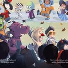 "Today it's finally Halloween! Let’s go to the parade." Kinder in bunten Halloween-Kostümen, darunter Roboter und Dinosaurier.