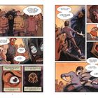 Comic mit dramatischem Dialog; Figuren sind aufgeregt, verängstigt und diskutieren über eine dunkle Bedrohung.