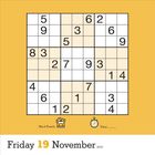 Freitag, 19 November 2027. Sudoku mit Zahlen und leeren Feldern. Schwieriges Rätsel; Uhr und Haus-Ikonen darunter.