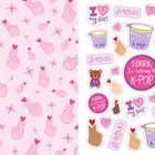 "Sorry, I'm listening to K-POP“, "I ♡ my Bias“, "Living Breathing Consuming K-POP“, bunte Sticker und Herzchen.