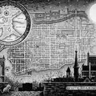 Karte mit den Namen: MORTUI VIVOS DOCENT, WHITE ROARING, Spindrift und mehr. Stadt und Mond im Hintergrund.