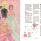 „Whether we look back to fashion’s floral origins...“ (Absatz über Blumen als Inspiration). Illustration mit vier elegant gekleideten Frauen.