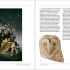 Text links: „TEMPERATE & CONIFEROUS FOREST“. Text rechts: Erzählung über Eulen und Aberglauben. Links Gemälde von Goya, rechts Bild einer Eulenfigur.