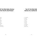 Links: "Top 10 Terrible Baby Names for the Pacific Northwest", rechts: "for Californians". Beide haben jeweils eine Liste von zehn Namen.