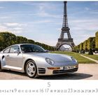 "Porsche 959", "5", "CASARES EDITION". Ein silbernes Auto vor dem Eiffelturm, flankiert von Baumreihen.