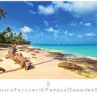 "Punta Cana Beach", "5", Zahlen 1-31 unten. Traumstrand mit Palmen, blauem Himmel und türkisfarbenem Wasser.