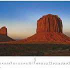 "Monument Valley", Kalendertage: 12-31, Monat: Mai, CASAES EDITION. Rote Felsenlandschaft bei Sonnenuntergang.