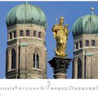 "Marienkirche" über Kalender. Goldene Statue vor Zwiebelkuppeln.