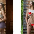 Texte: „p. 52“ und „p. 53“. Eine Frau in einem gehäkelten Oberteil und Blumenkranz, linker Körper bekleidet, rechter unbekleidet.