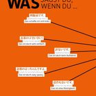 "WAS SAGST DU, WENN DU ..." gefolgt von japanischen Ausdrücken mit Übersetzungen wie "Das schaffe ich mit links." Vor orangefarbenem Hintergrund.