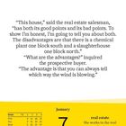 "January 7, Thursday. Real estate: She works in the real estate business." Kalenderansicht mit Wochentagen.