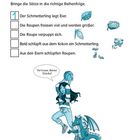 Bring die Sätze in die richtige Reihenfolge. Illustration eines Mädchens mit einem Drachen und Sprechblase: "Vertraue deiner Stärke!"