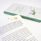 Ein Buch mit dem Titel „Lächeln ist oft das Wesentliche“ und eine Illustration eines kleinen Prinzen auf einer rosa Blume.