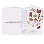 „Hast du zu Weihnachten bekommen, was du dir gewünscht hast, Mac?“ Daneben festliche Sticker: Lebkuchenmann, Kakao, Schal.