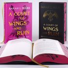Zwei Bücher: Eines pink mit gelbem Text, das andere schwarz mit goldenem Text. Dazwischen ein geöffnetes Buch.
