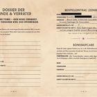 Dossier der Feinde & Verräter. Enthält leere Felder für Namen, Verbrechen, Schwäche, Skala und Notiz. Bonusaufgabe enthalten.