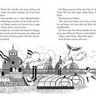 Text einer Erzählung über Marta im Schnee. Darunter eine Illustration von Dächern mit Kuppeln und einem Papagei in der Luft.