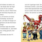 Sechs Jungen und ein Polizist vor einem großen Dinosaurier-Spielzeug; zwei Jungen werden festgenommen.