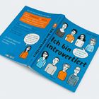 „Ich bin introvertiert“ von Lenka Blaze. „Sensibilität ist meine Superpower.“ Illustration von sieben Personen auf blauem Hintergrund.