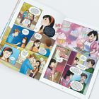 Comic mit zwei Seiten: Links Gespräche zwischen einer jungen Frau und einem Mann, rechts Muffins und sie backt Kekse.