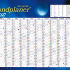 „Der große Mondplaner 2027“. Kalender mit Monaten und Mondphasen. Oben links steht "Helga Föger". Tabelle mit Symbolen rechts.