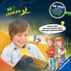 Ab 7 Jahren. "Die Jagd nach dem magischen Detektivkoffer". Illustration von Kindern und ein Junge schaut lächelnd.